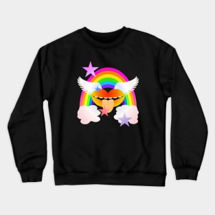 Groovy Winged Lips, Rainbow & Stars - ORANGE Crewneck Sweatshirt